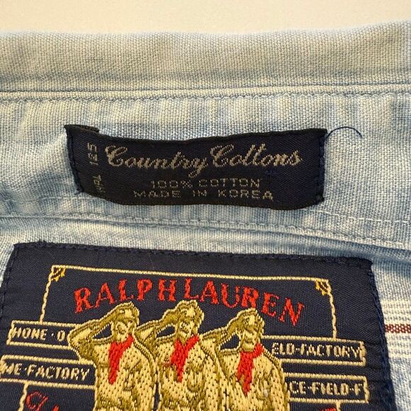Vtg Ralph Lauren Chaps Lt Denim Blue & Red Striped Button Up Shirt SzXL Slouchy - Picture 13 of 14